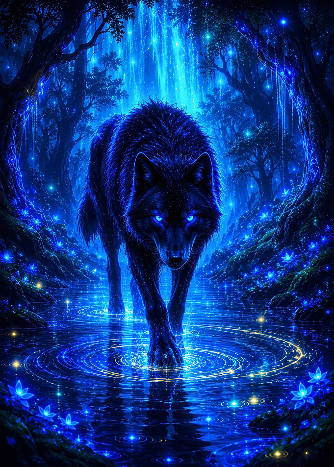 Glowing Blue Fantasy Wolf