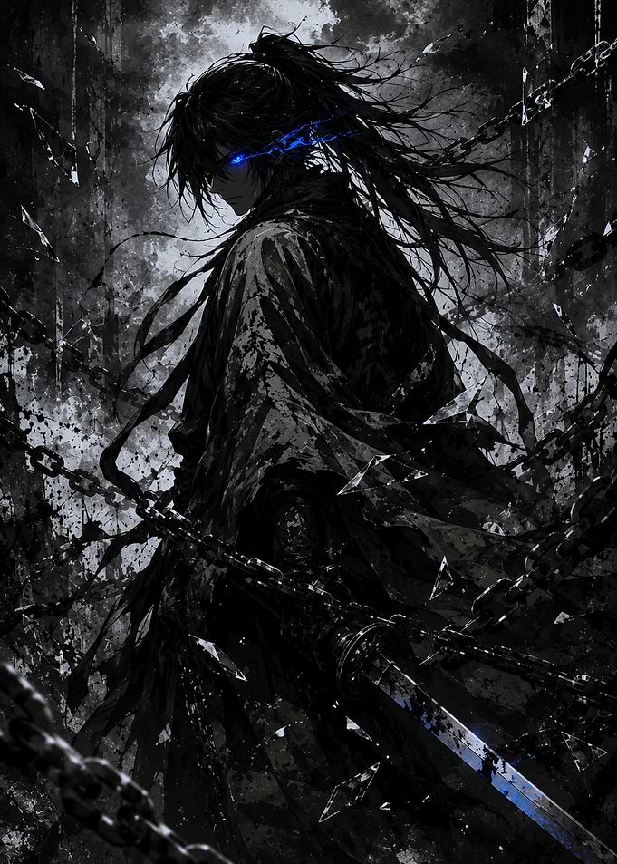 Dark Samurai with Glowing Blue Eye