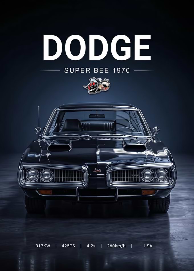 black sleek 1970 Dodge Super Bee car Poster
