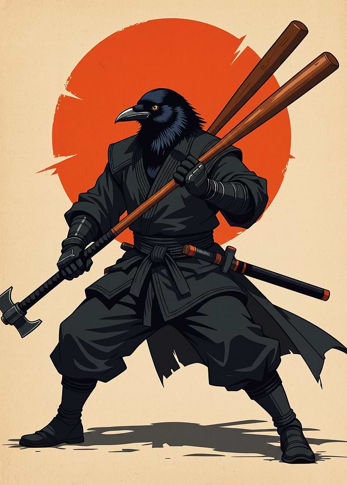 Crow Ninja Warrior with Weapons