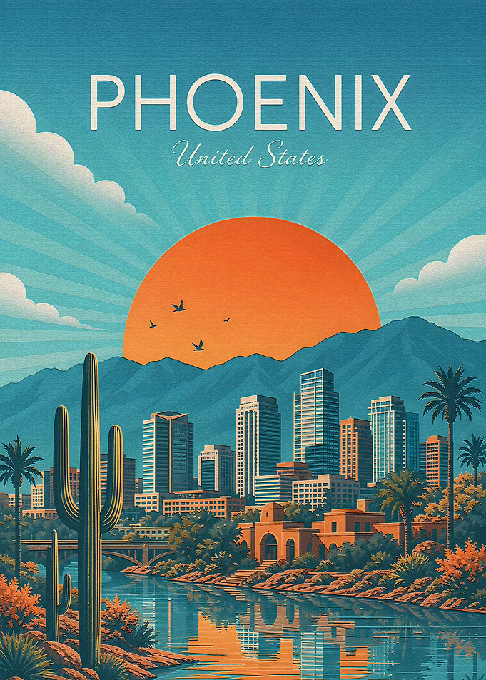 Phoenix Arizona Vintage Travel Poster