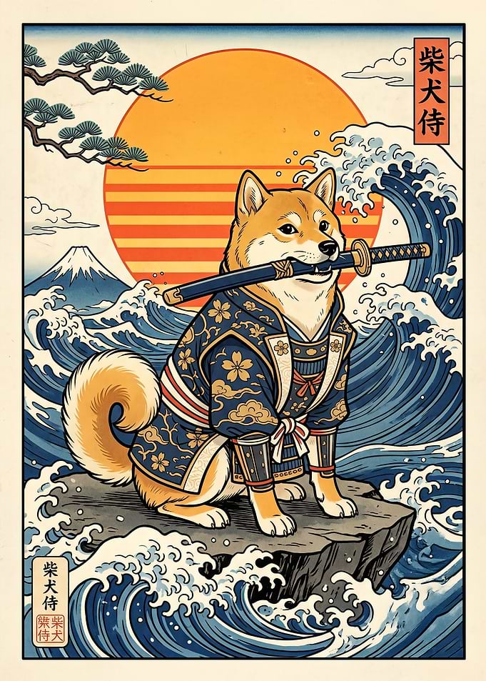 Shiba Inu Samurai Ukiyo-e Art