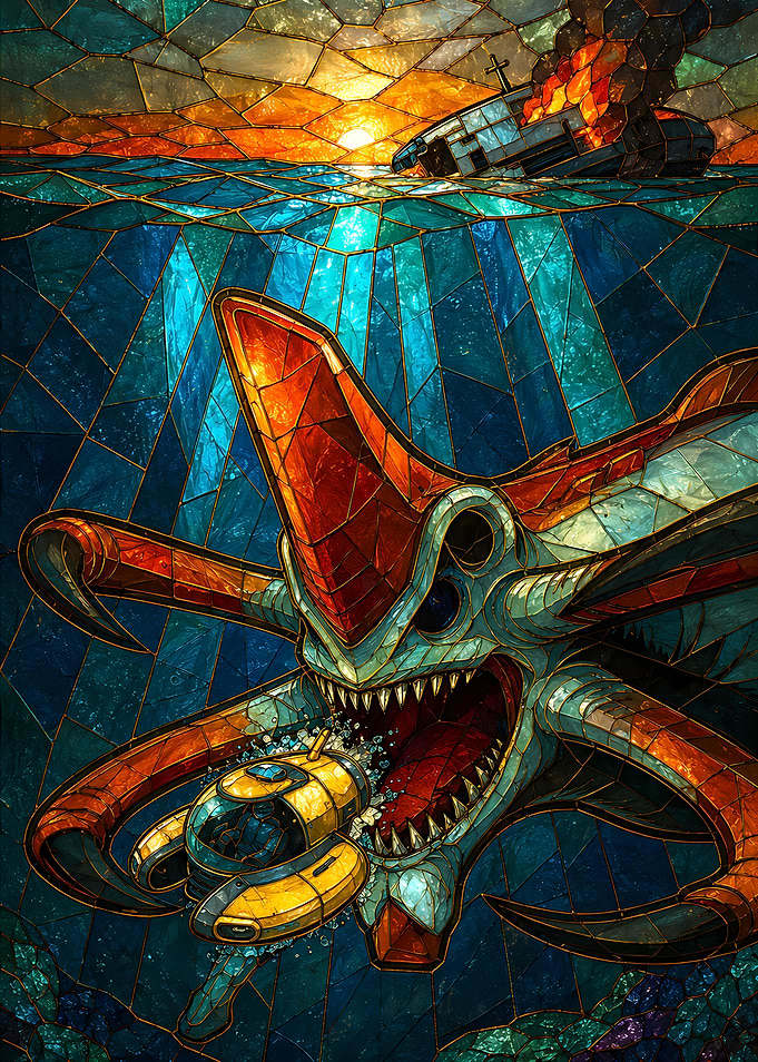 Subnautica Reaper Leviathan Stained Glass Art