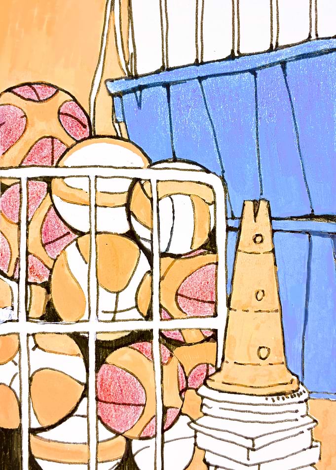 Basketballs in a Storage Rack