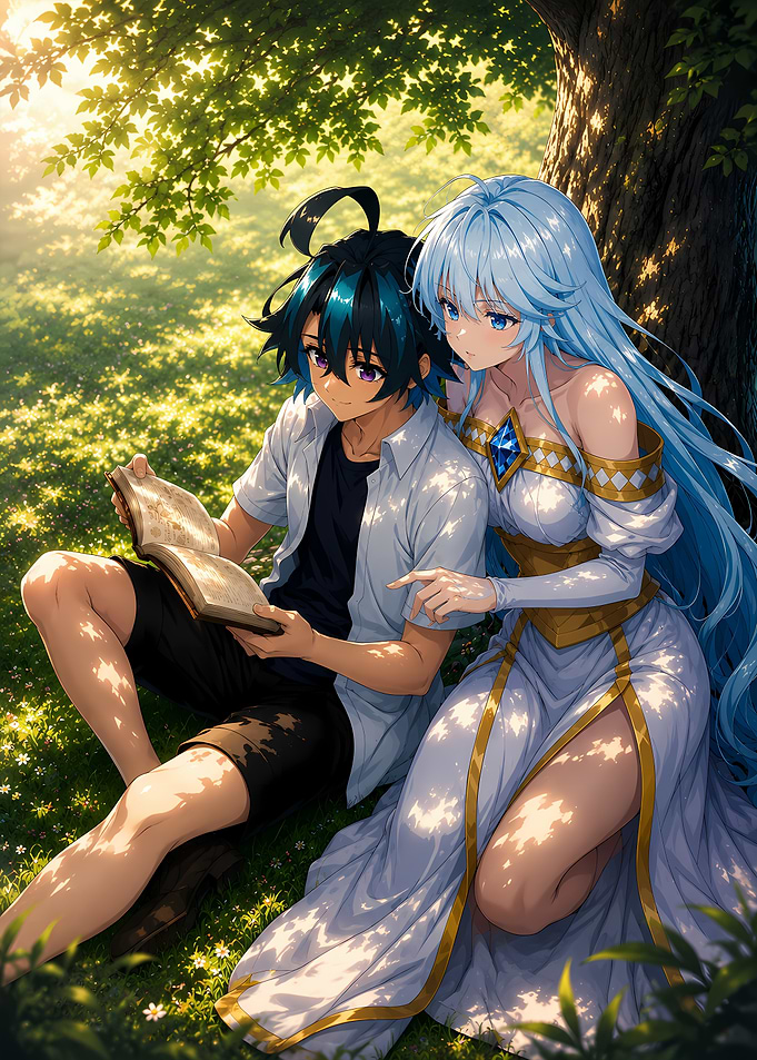 Will Serfort and Elfaria Reading Under Tree