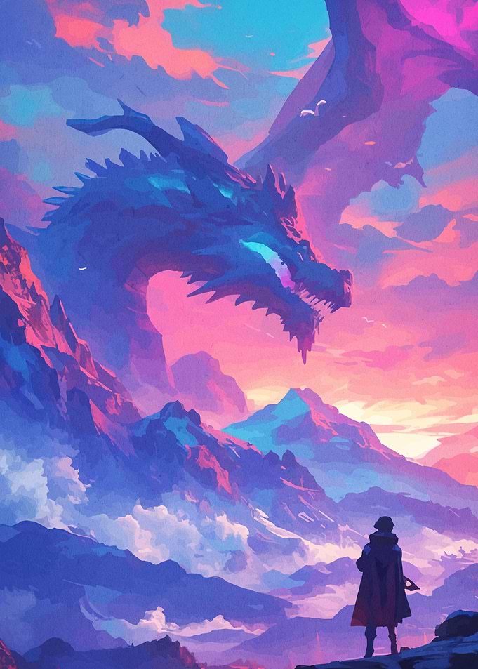 Dragon Encounter in Vibrant Mountains