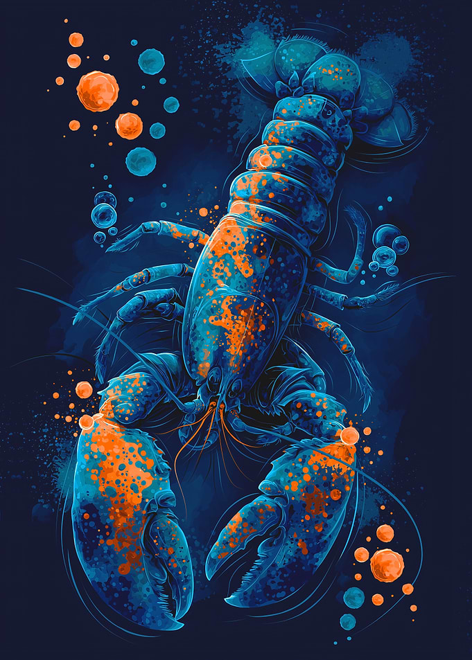 Abstract Blue and Orange Lobster Illustration
