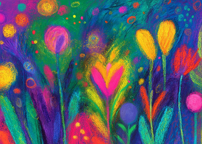 Garden of Kind Thoughts. Vibrant Abstract Pastel Floral Garden