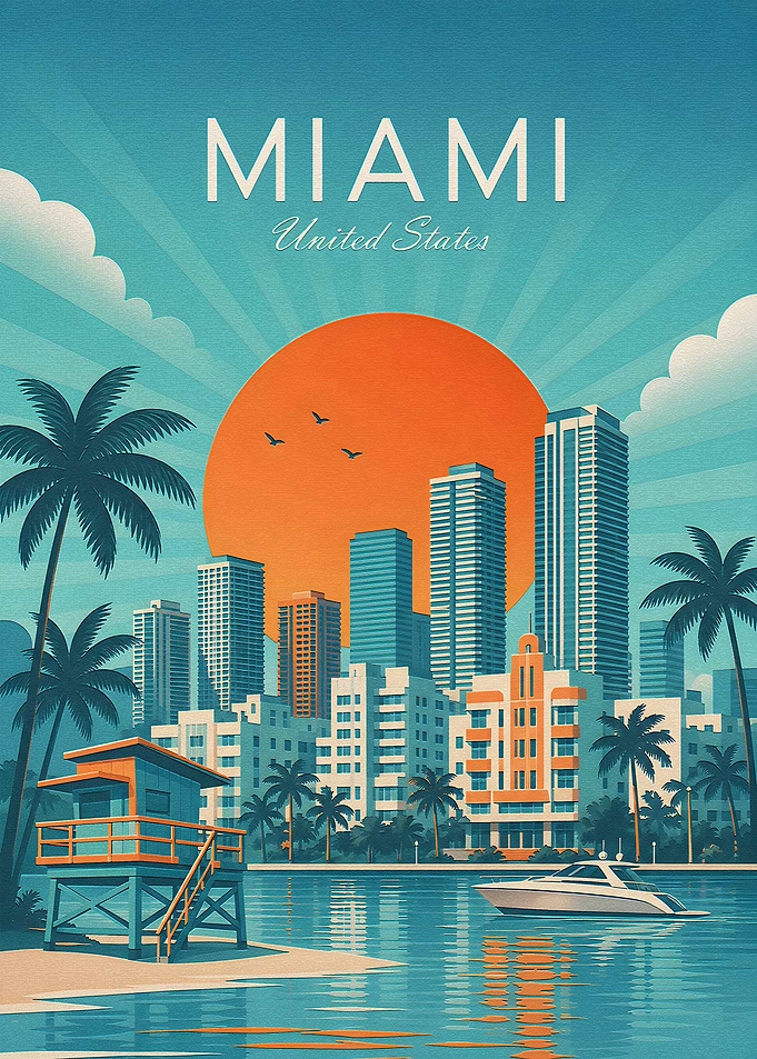Vintage Miami Travel Poster