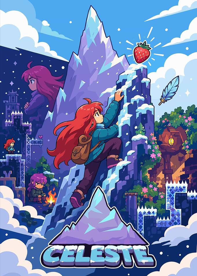 Celeste Video Game Pixel Art Poster