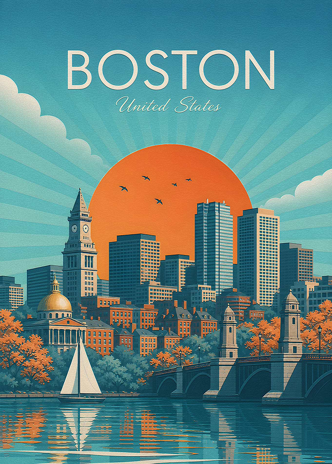 Vintage Style Boston Cityscape Poster