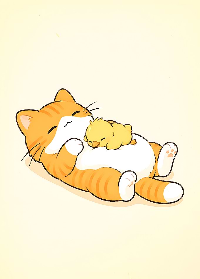 Cat and Chick Sleeping