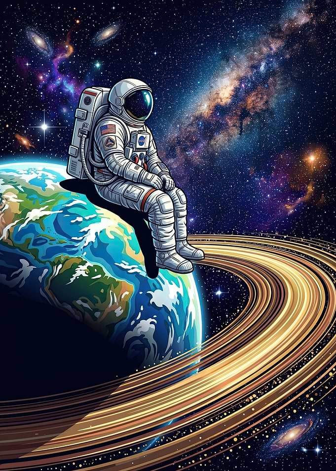 Astronaut Sitting on Planet Earth