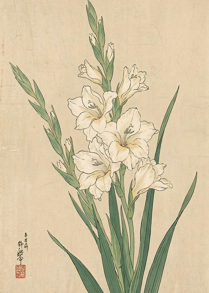Vintage Japanese Gladiolus Botanical Print