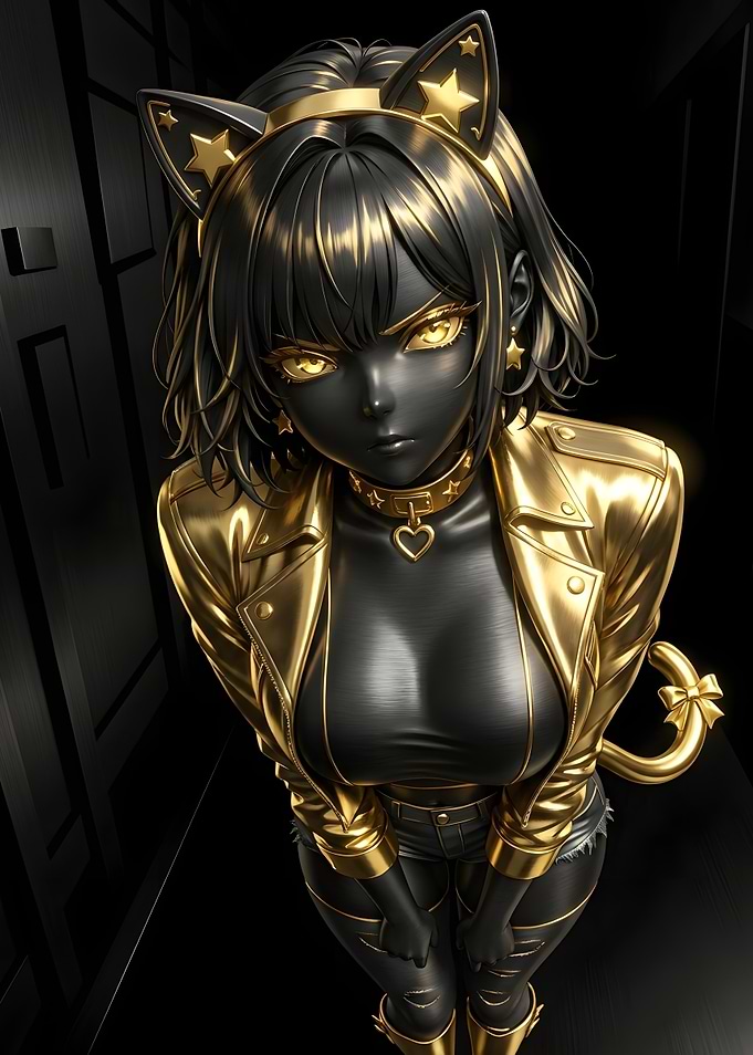 Black and Gold Cat Girl Anime