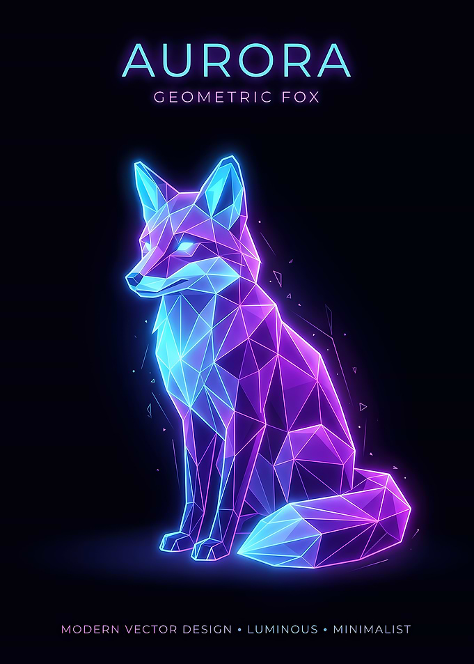Neon Geometric Aurora Fox