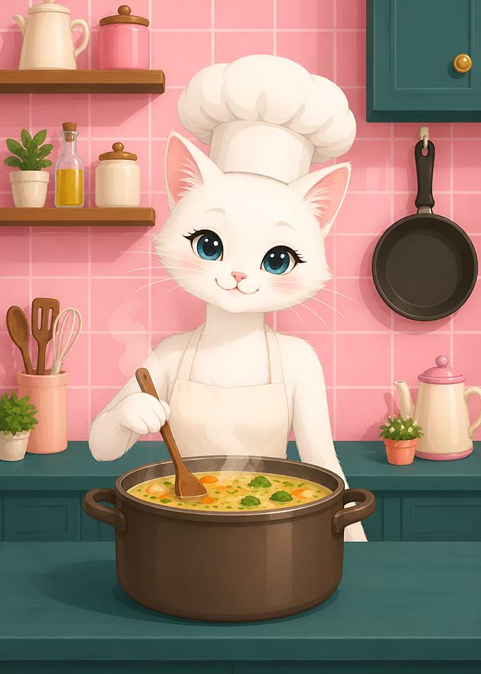 Cat Chef Cooking Soup
