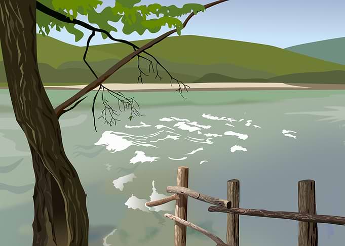 Serene River Landscape Illustration