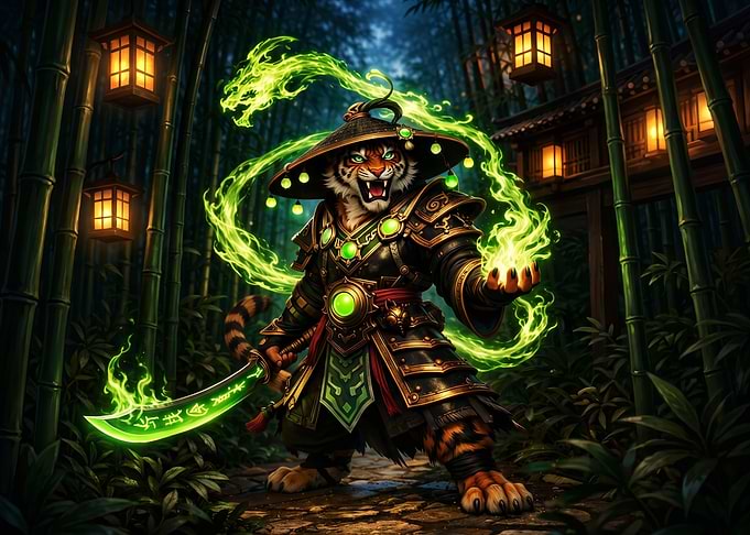 Tiger Samurai Warrior with Green Magic