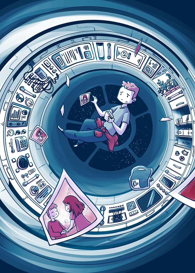 Astronaut Floating in Space Station