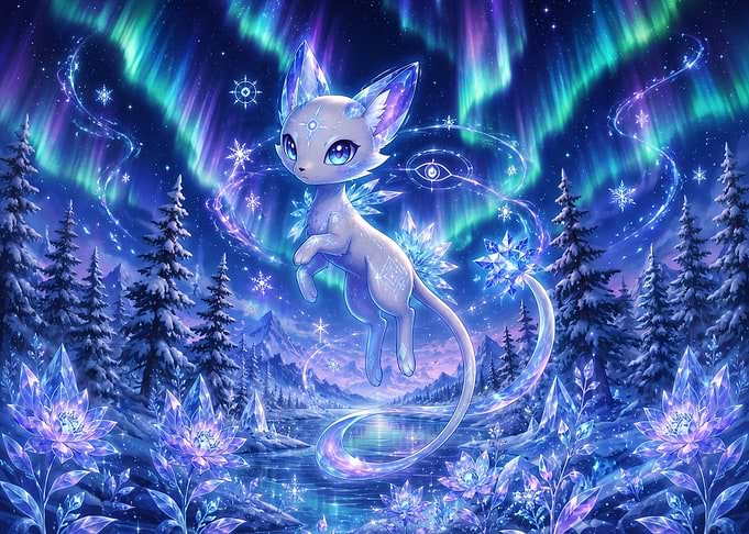 Crystal Fox Under Northern Lights