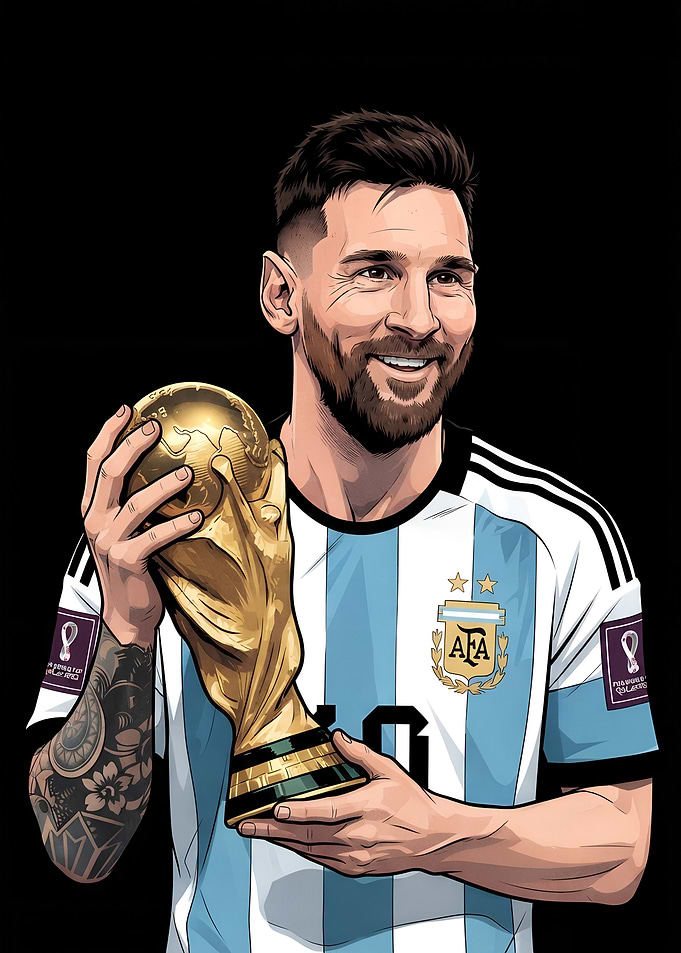 Lionel Messi Holding World Cup Trophy Argentina Football