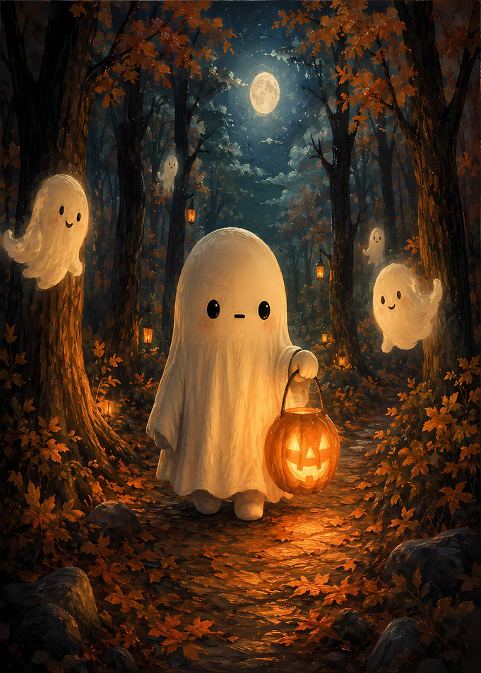 Cute lunio Trick-or-Treating in Forest