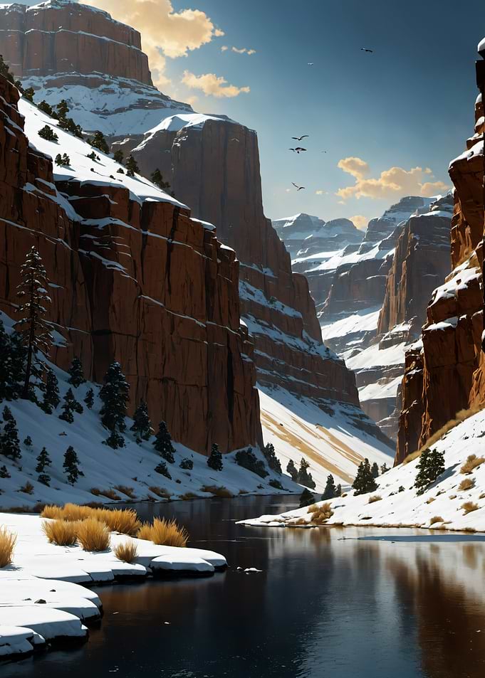 Snowy Canyon River Landscape Winter