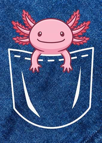 Cute Pocket Axolotl in Denim Pocket