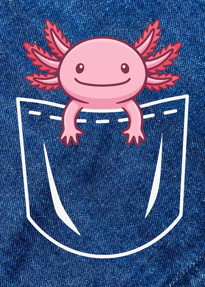 Cute Pocket Axolotl in Denim Pocket