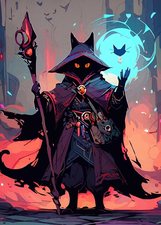 Mystical Cat Wizard with Magic Staff