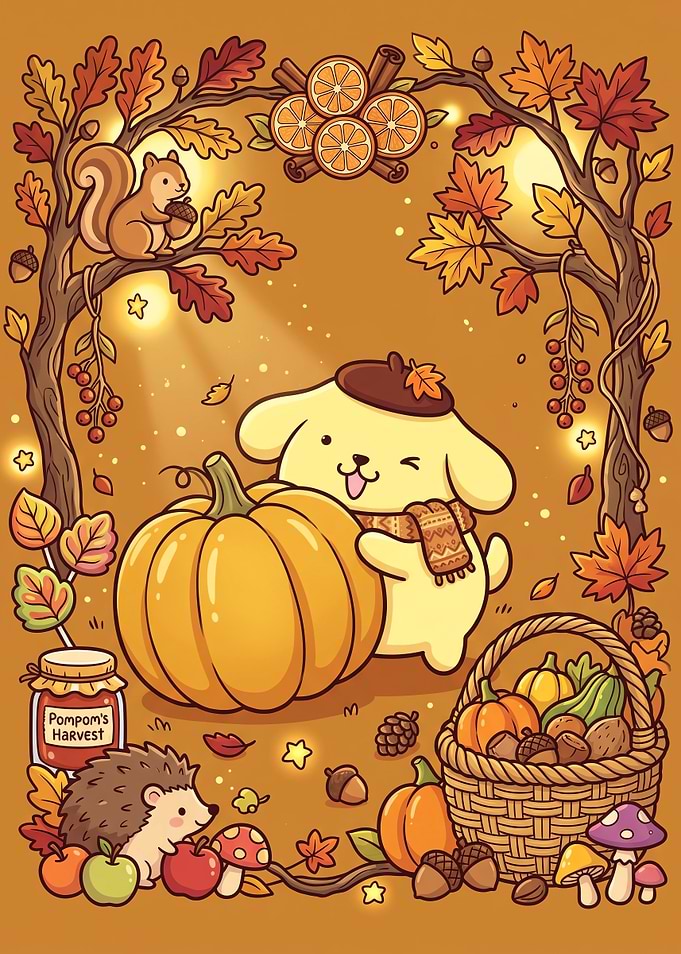 Pompompurin Autumn Harvest Illustration