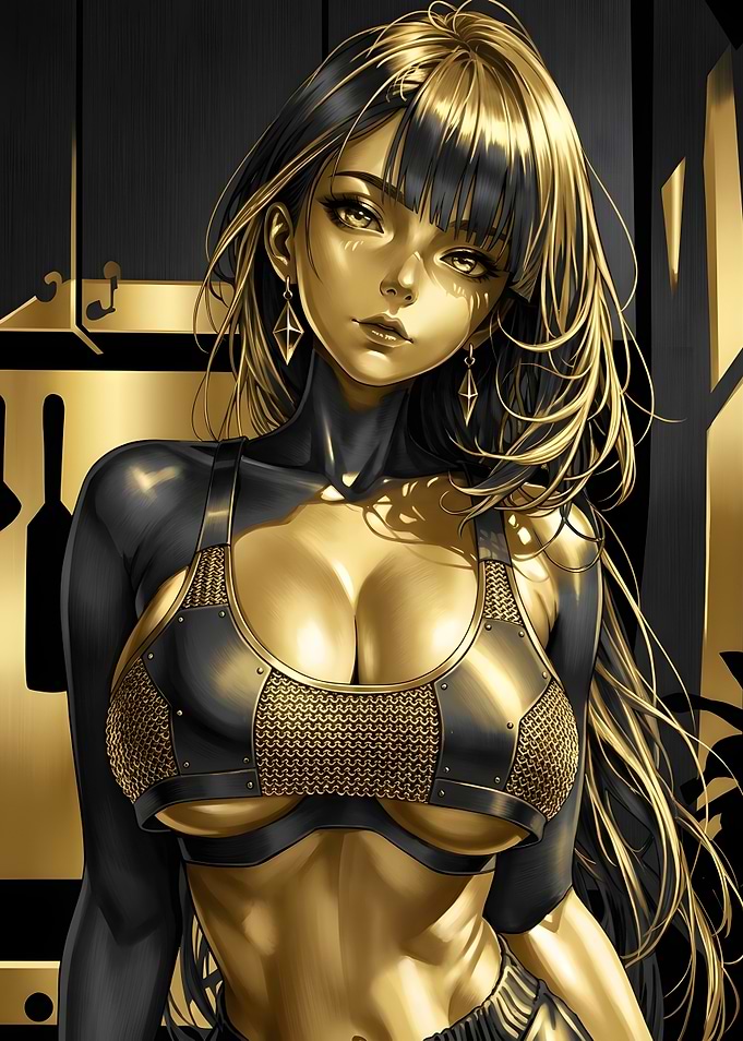Golden Anime Warrior Woman Portrait