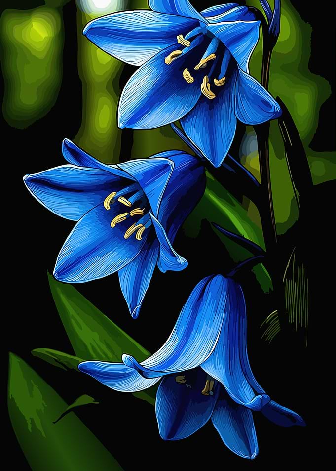 Vibrant Blue Bellflowers Illustration