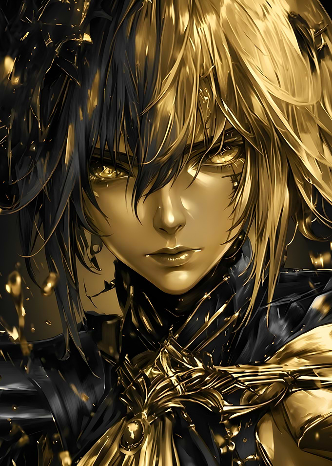 Golden Anime Warrior Portrait