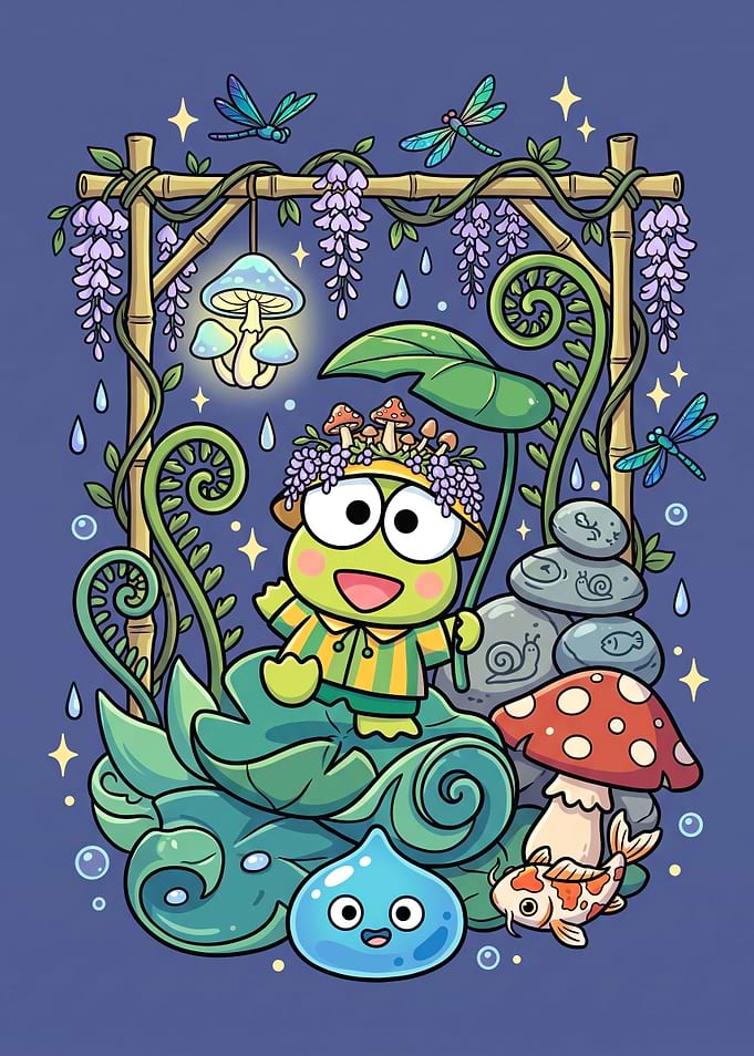 Keroppi and Slime Garden Illustration