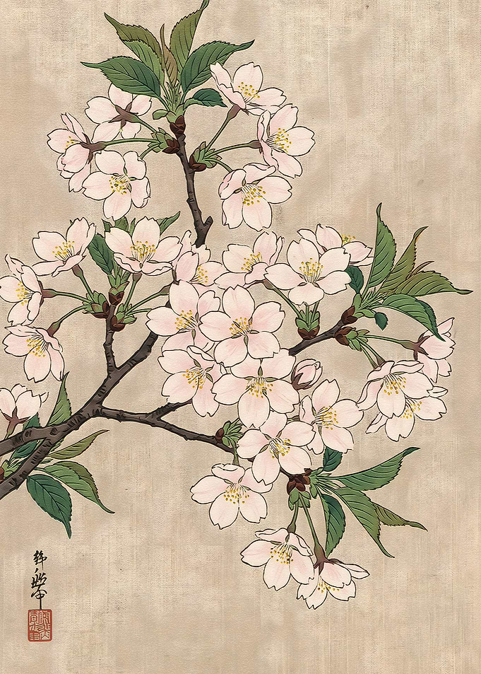 Traditional Japanese Cherry Blossom Branch Art