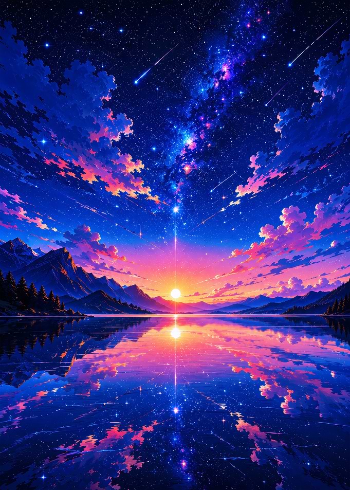 Vibrant Sunset Over Mountain Lake