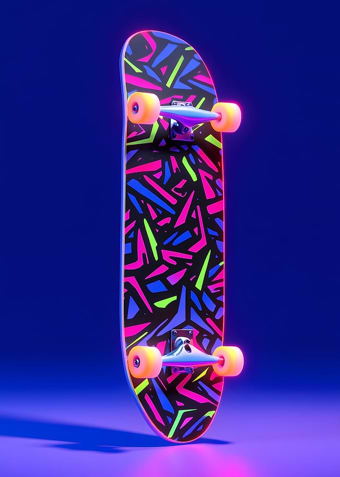 Retro Neon Skateboard 80s Pattern