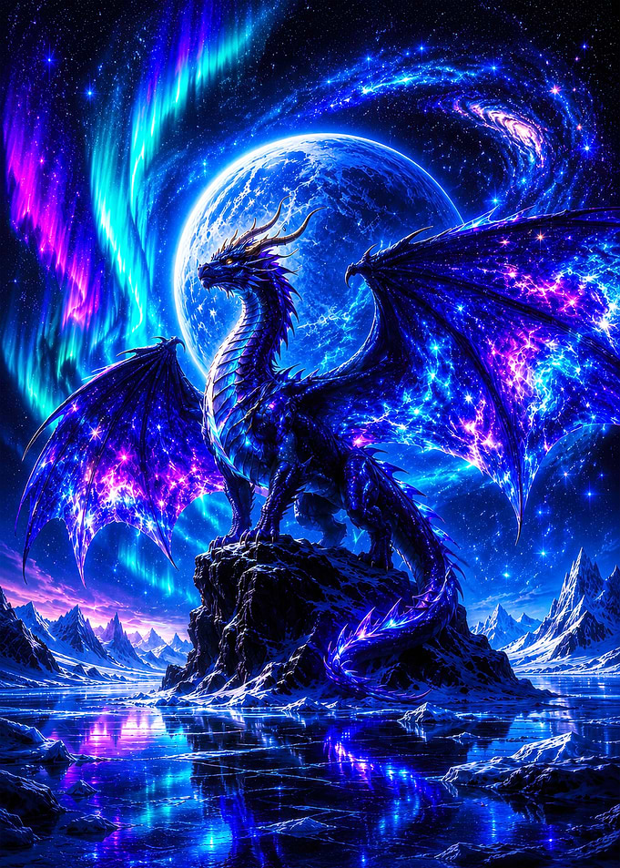 Cosmic Dragon Under Aurora Borealis