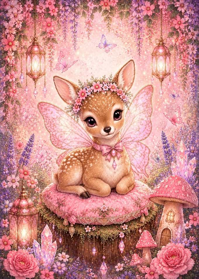 Cute Fawn Fairy in Enchanted Garden