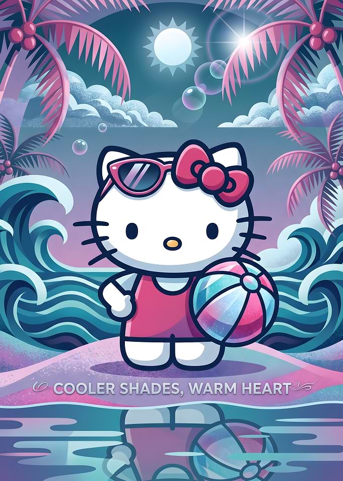 Hello Kitty Summer Beach Illustration