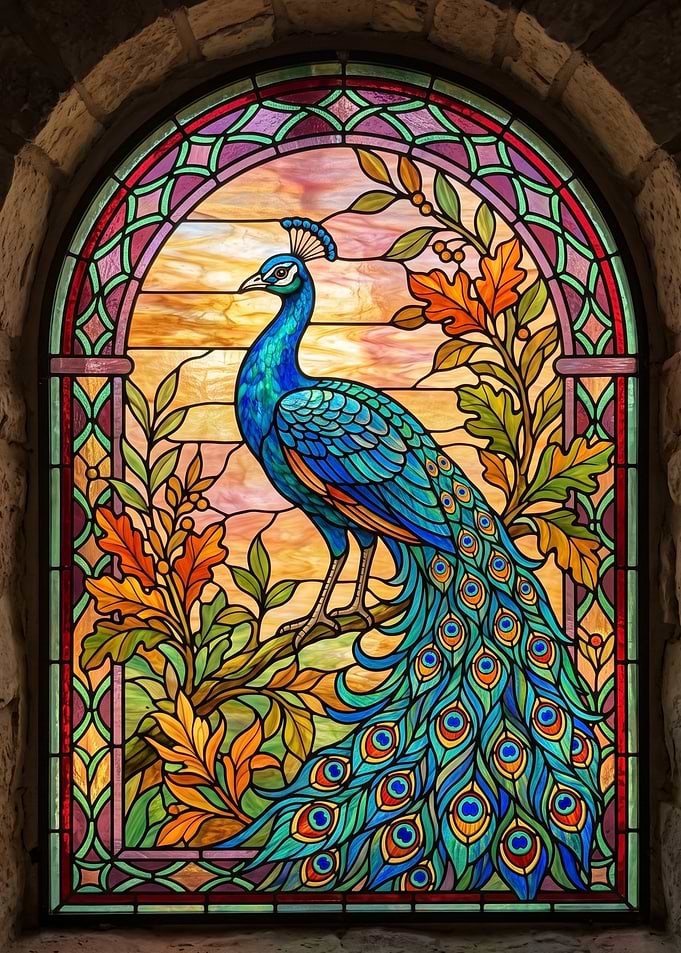 Stained Glass Peacock Window Art