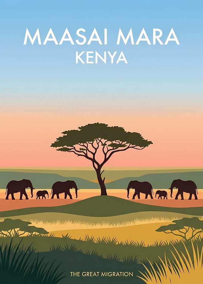 Maasai Mara Kenya Travel Poster