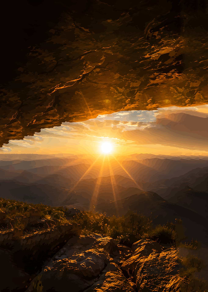 Golden Sunset Over Mountain Range