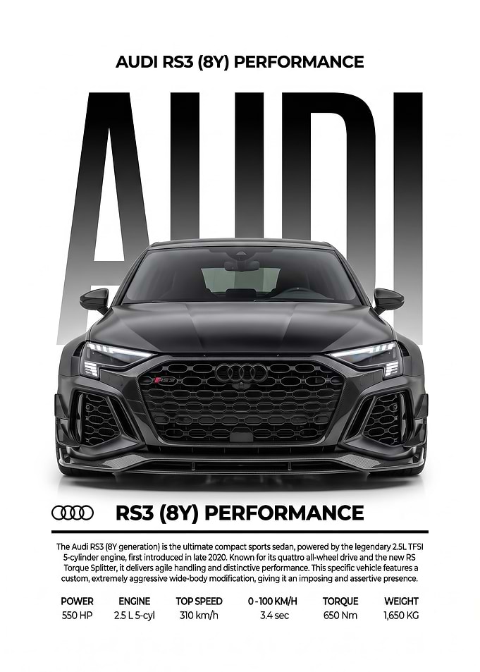sleek black Audi RS3 8Y car Poster