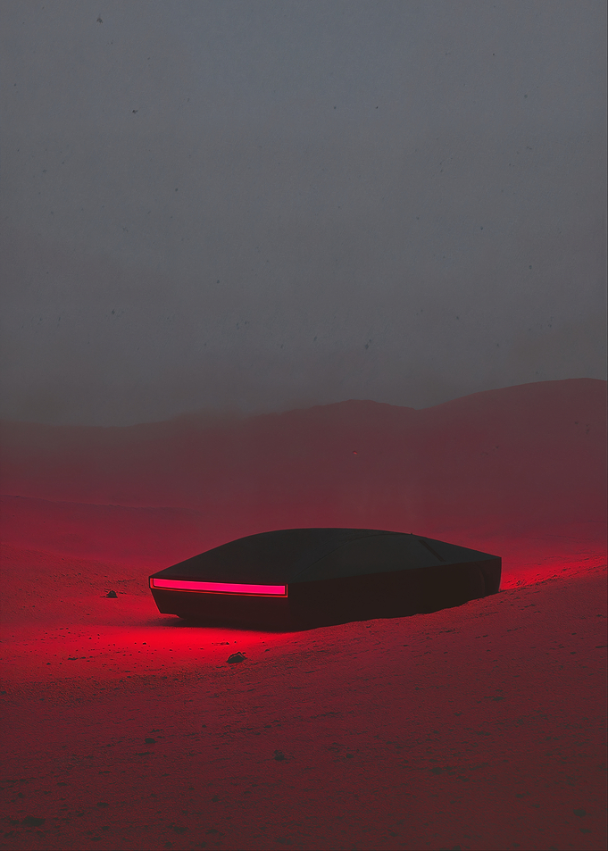 Futuristic Black Car in Red Desert