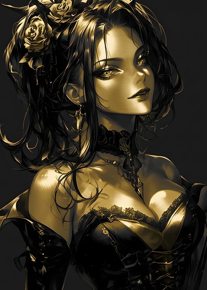 Elegant Golden Anime Gothic Woman