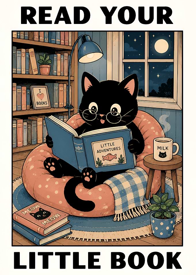 Cat Reading Book Poster