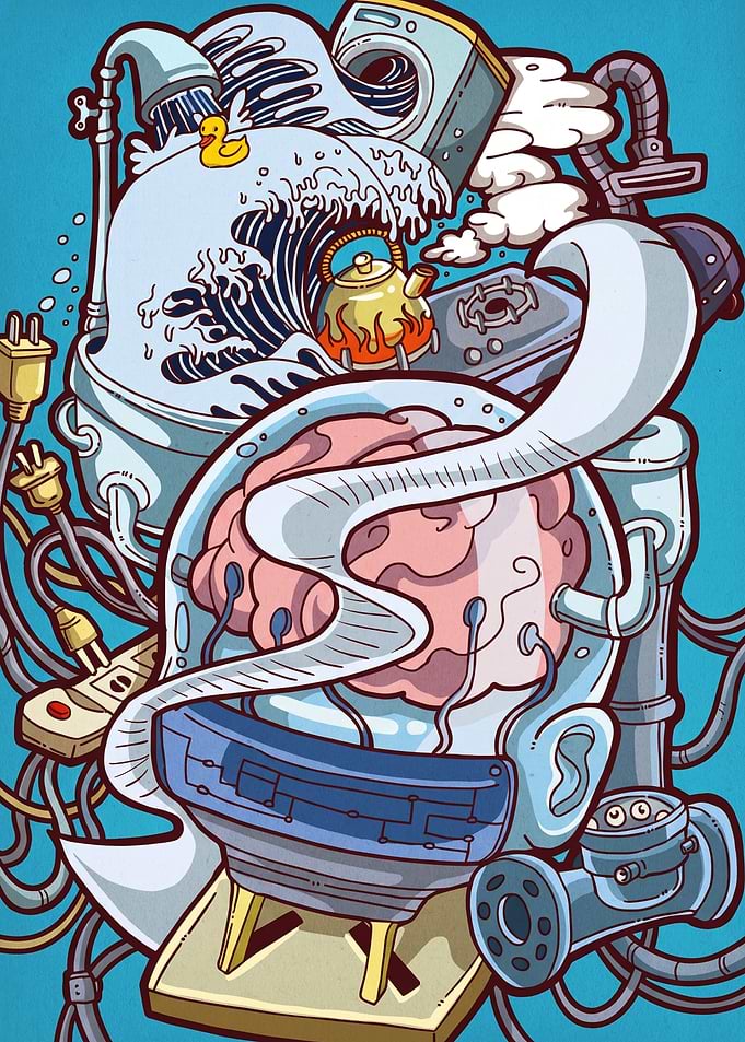Surreal Mechanical Brain Illustration